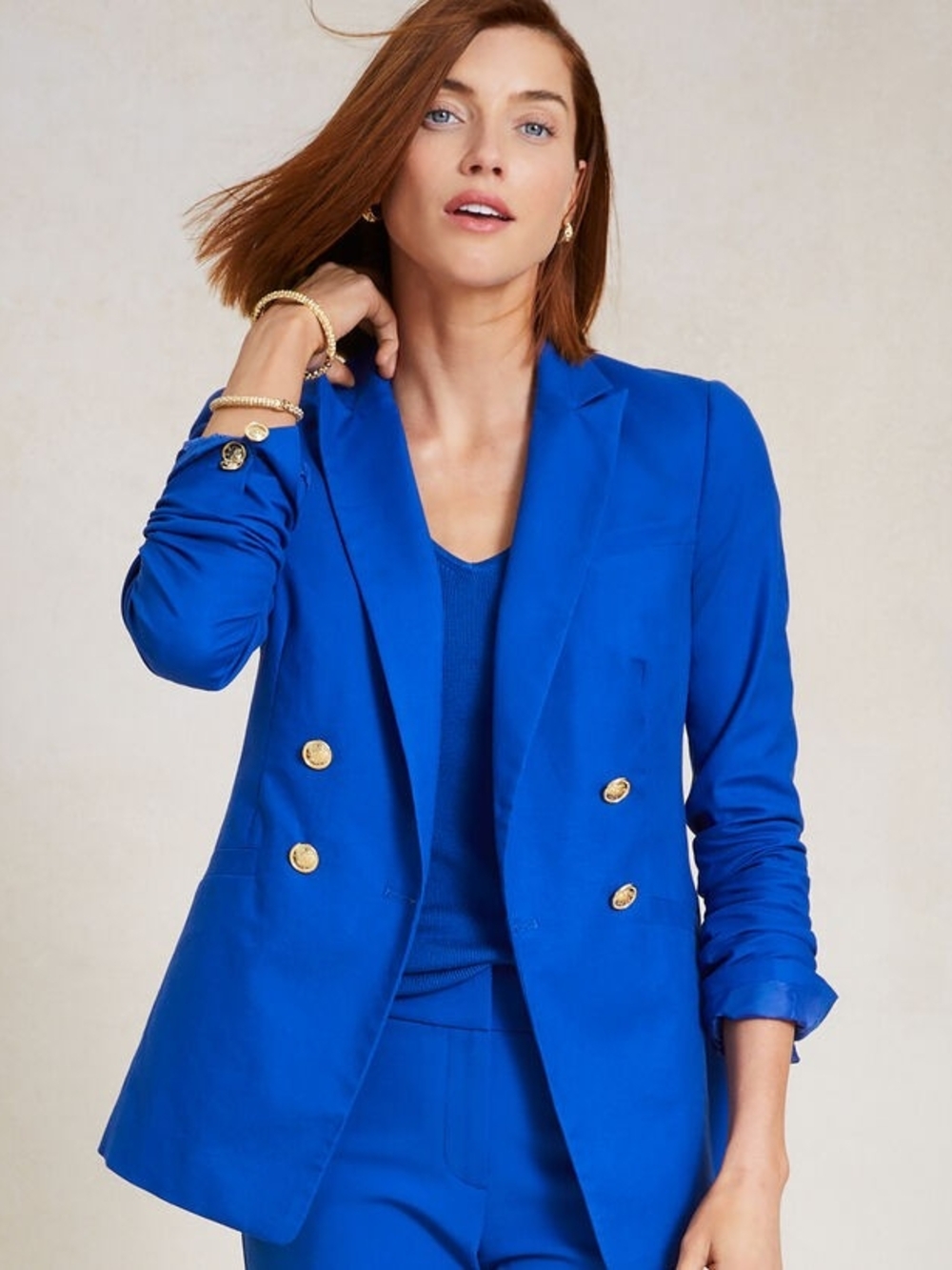 Talbots Cobalt Double-Breasted Blazer with Gold Buttons